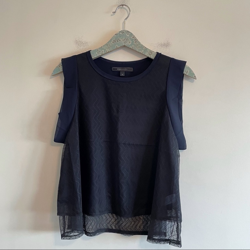 BCBG MaxAzria Navy Lace Panel Layered Tank